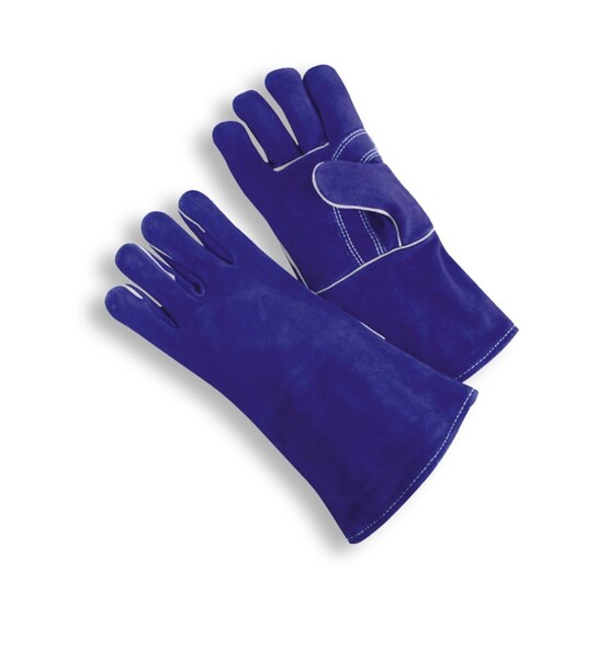 Side Leather Welding Glove, Blue, Wing Thumb, Welted & Sock Lined, Dozen